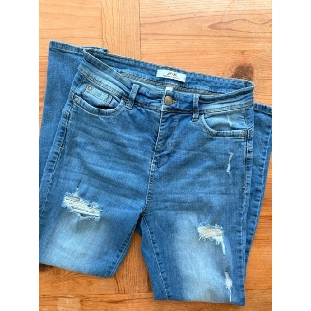 Harmony & Havoc Distressed Blue Denim Ankle Slim Fit Stretch Jeans Women Sz 12